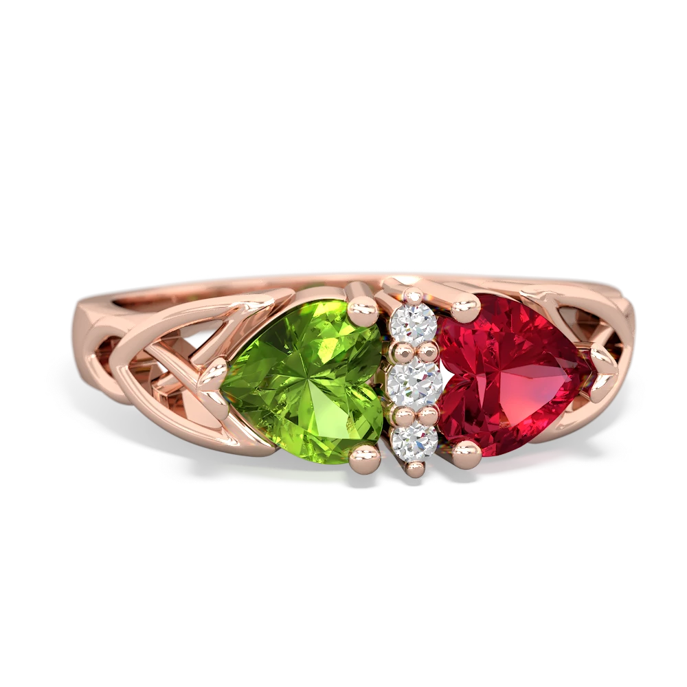 Peridot Celtic Knot Double Heart 14K Rose Gold ring R5040