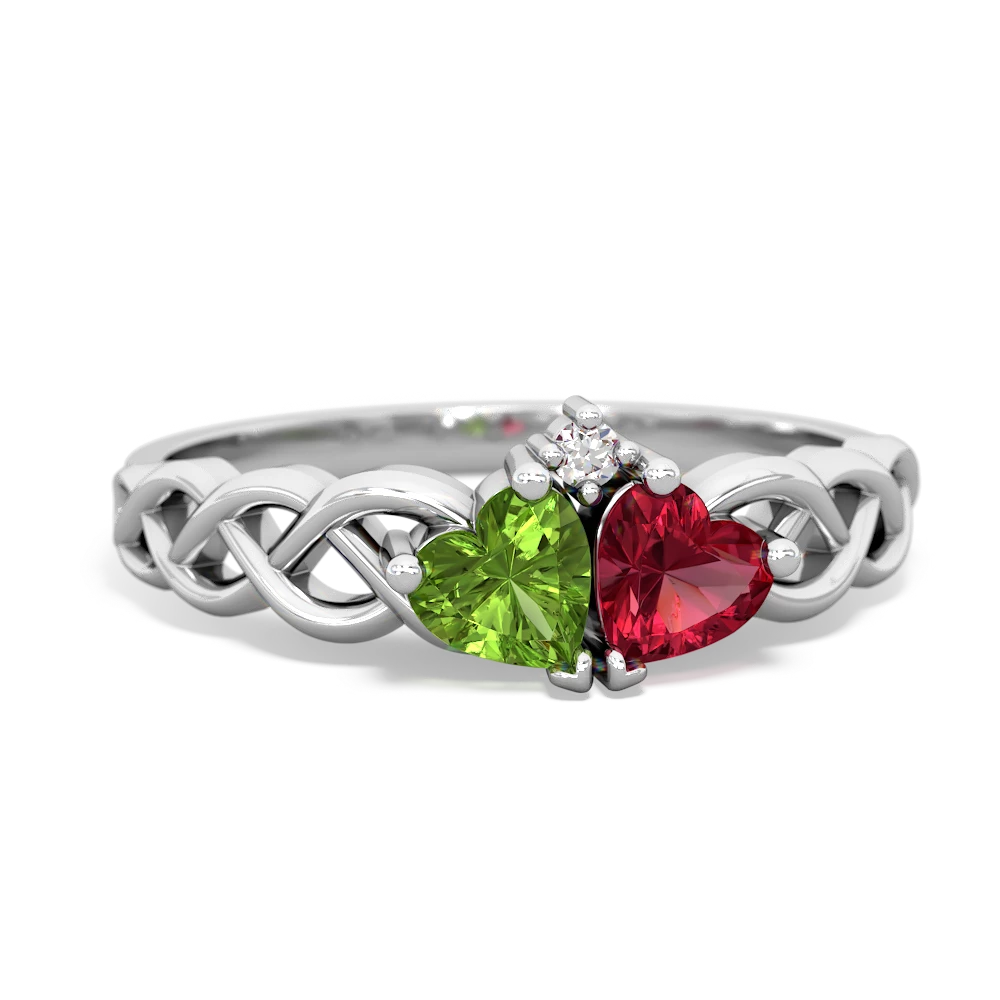 Peridot Heart To Heart Braid 14K White Gold ring R5870