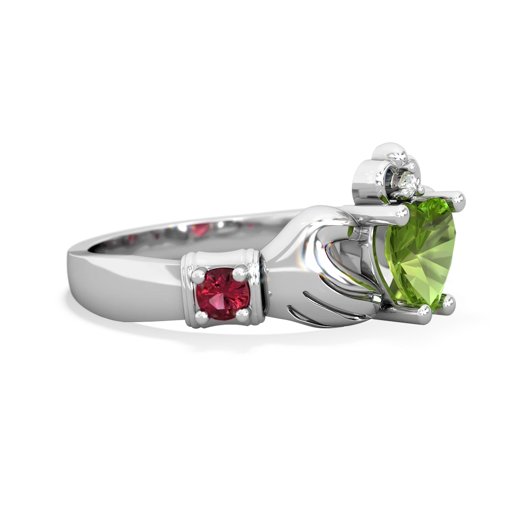 Peridot Claddagh Keepsake 14K White Gold ring R5245