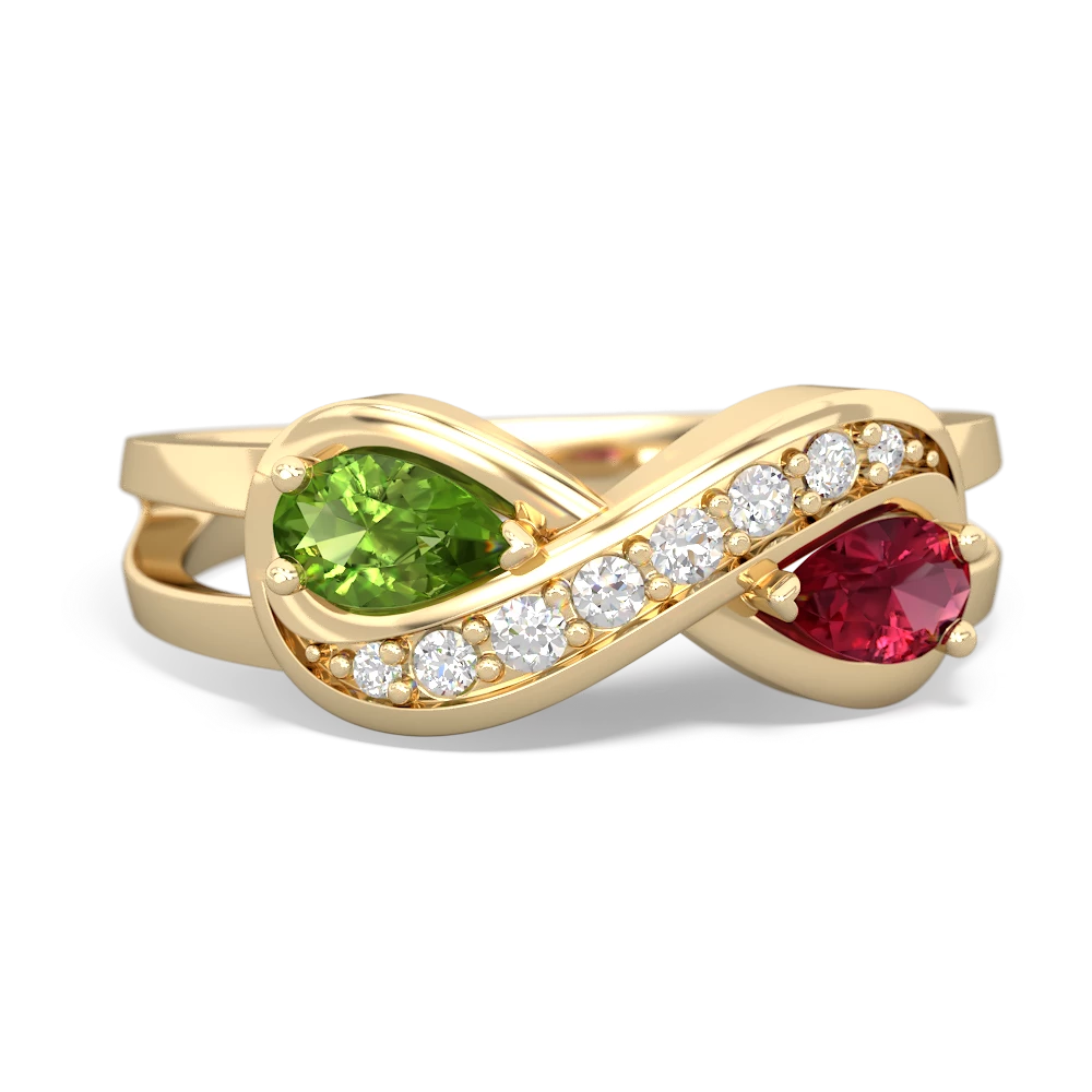 Peridot Diamond Infinity 14K Yellow Gold ring R5390