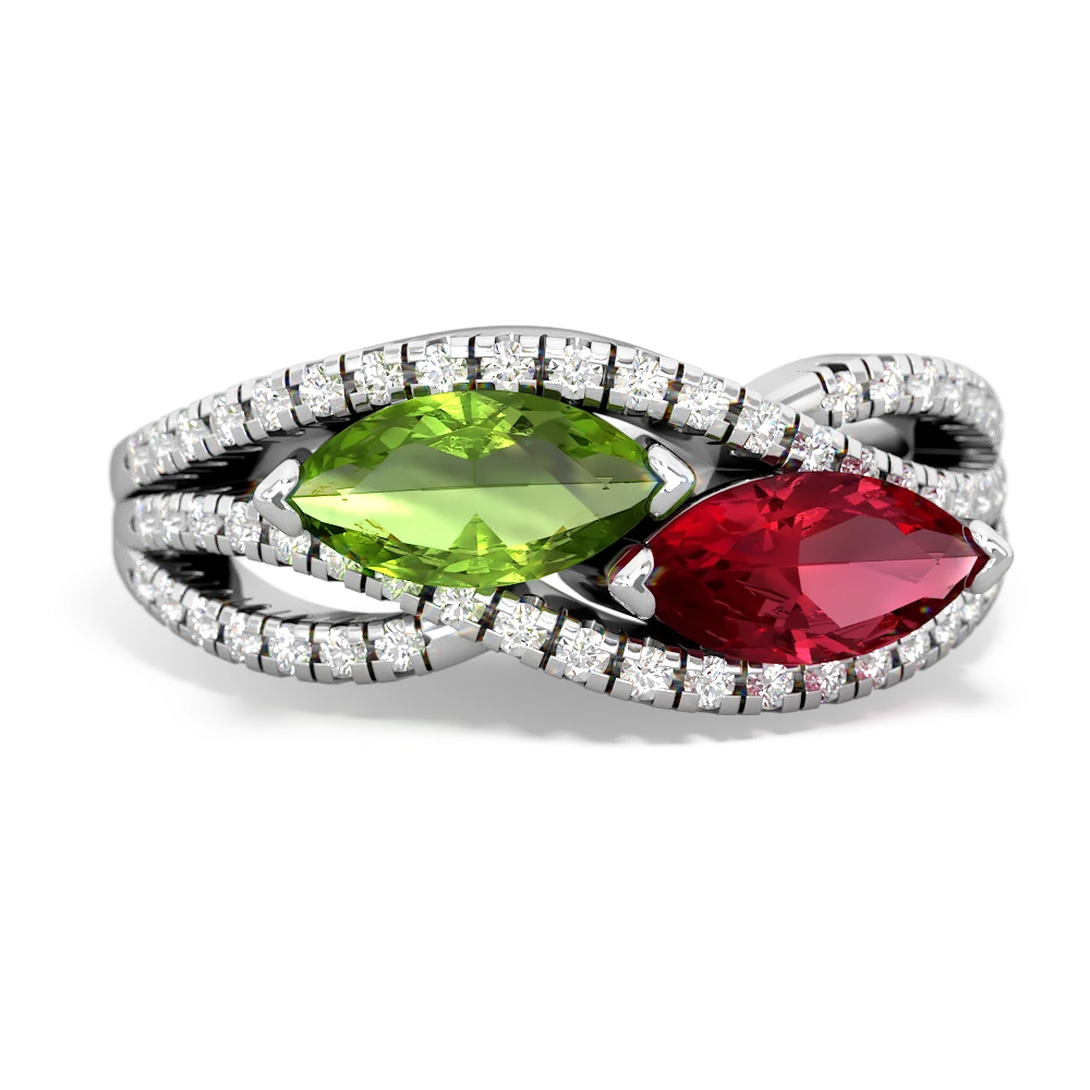 Peridot Diamond Rivers 14K White Gold ring R3070