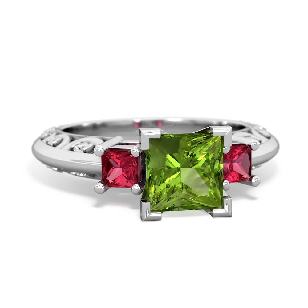 Peridot Eternal Embrace Engagement 14K White Gold ring C2001