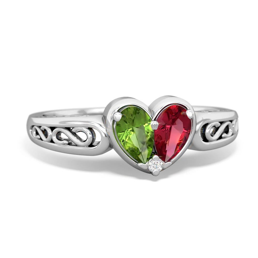 Peridot Filligree 'One Heart' 14K White Gold ring R5070