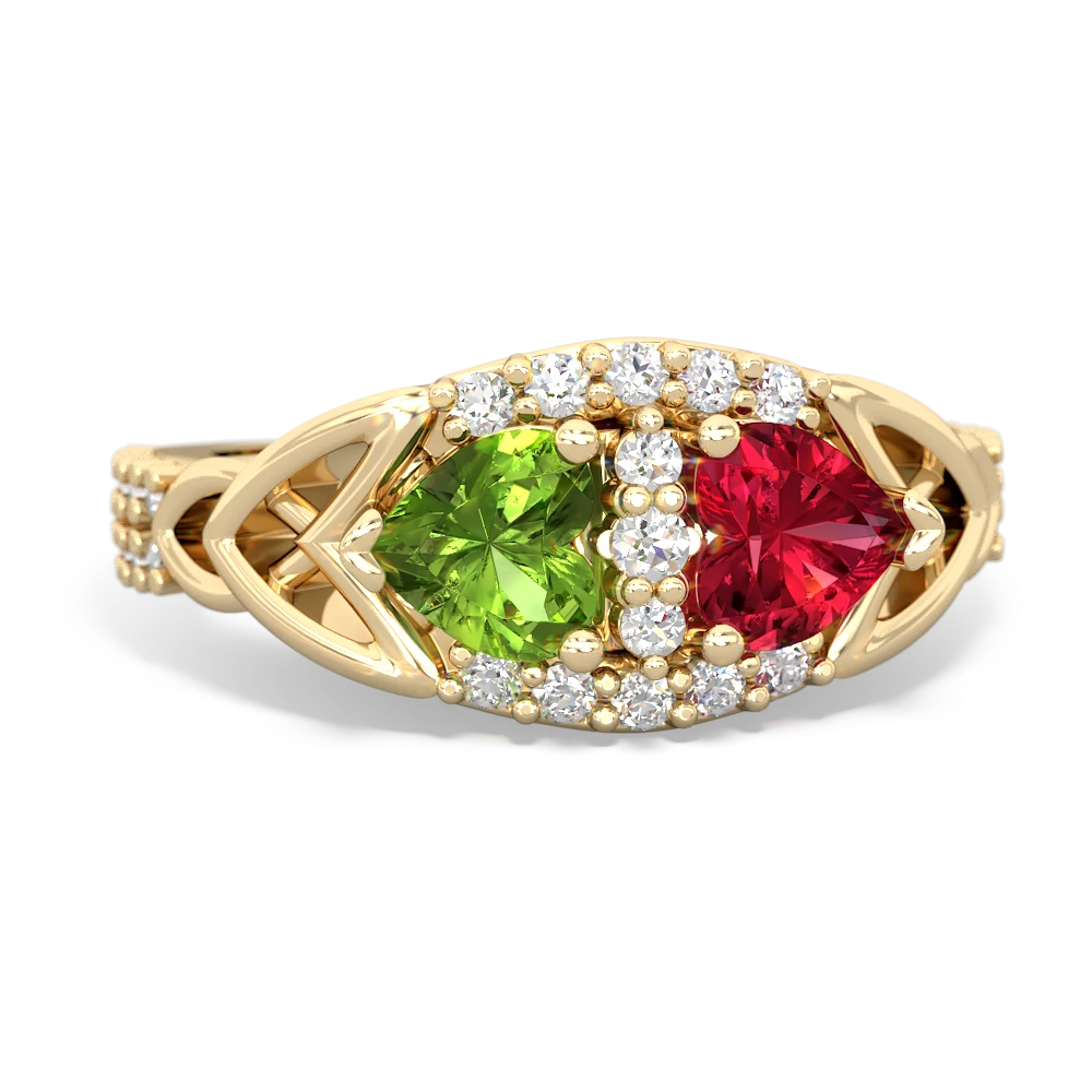 Peridot Sparkling Celtic Knot 14K Yellow Gold ring R2645