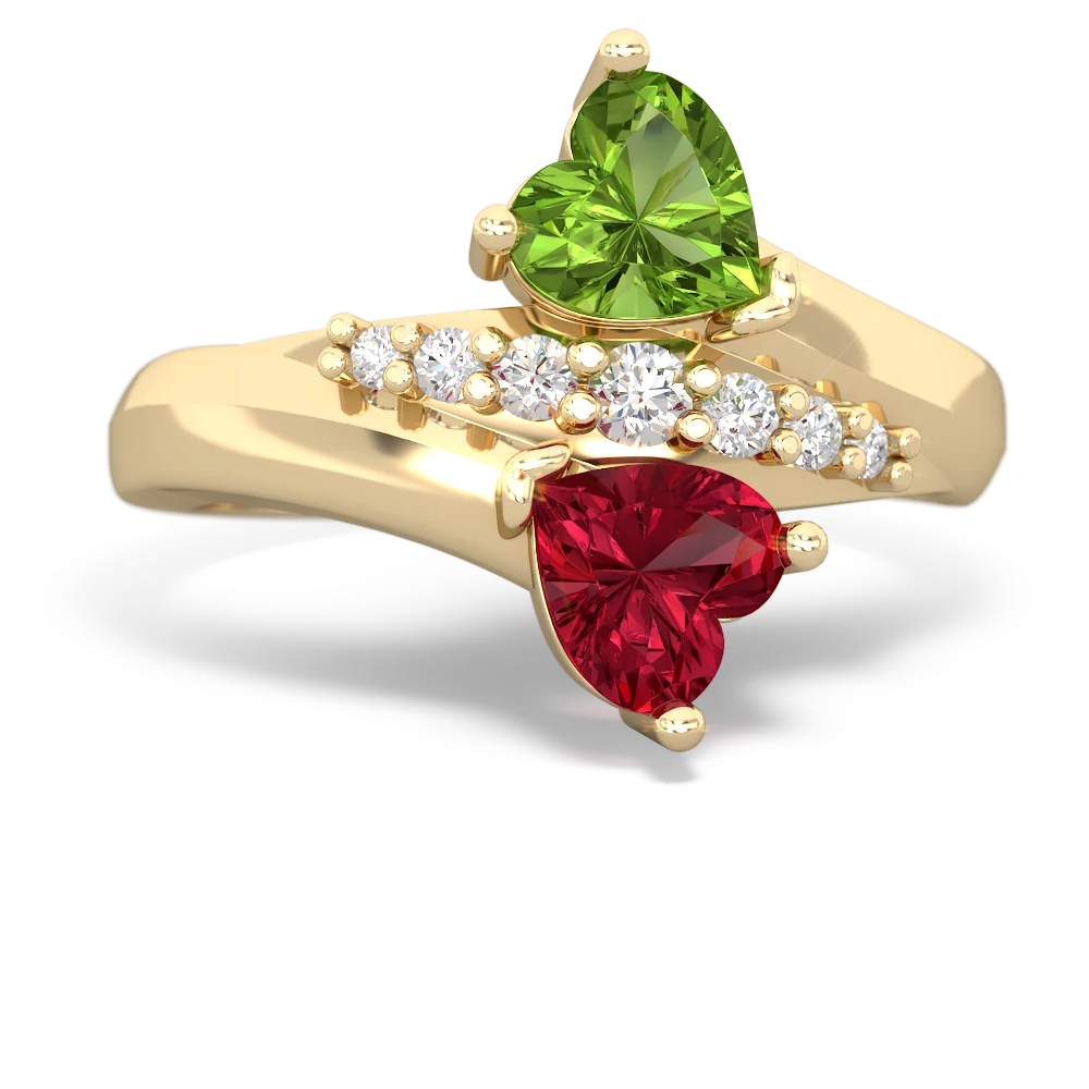 Peridot Heart To Heart 14K Yellow Gold ring R2064