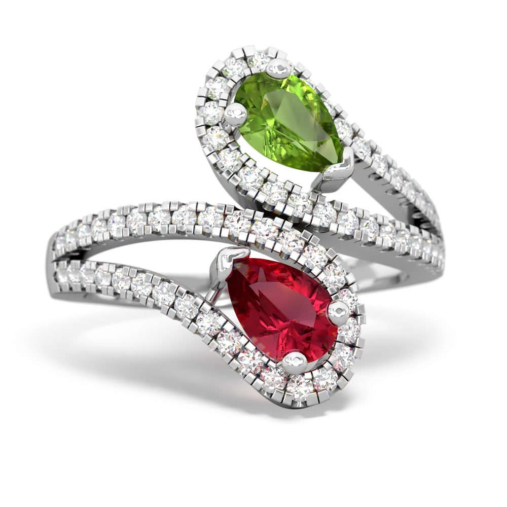 Peridot Diamond Dazzler 14K White Gold ring R3000