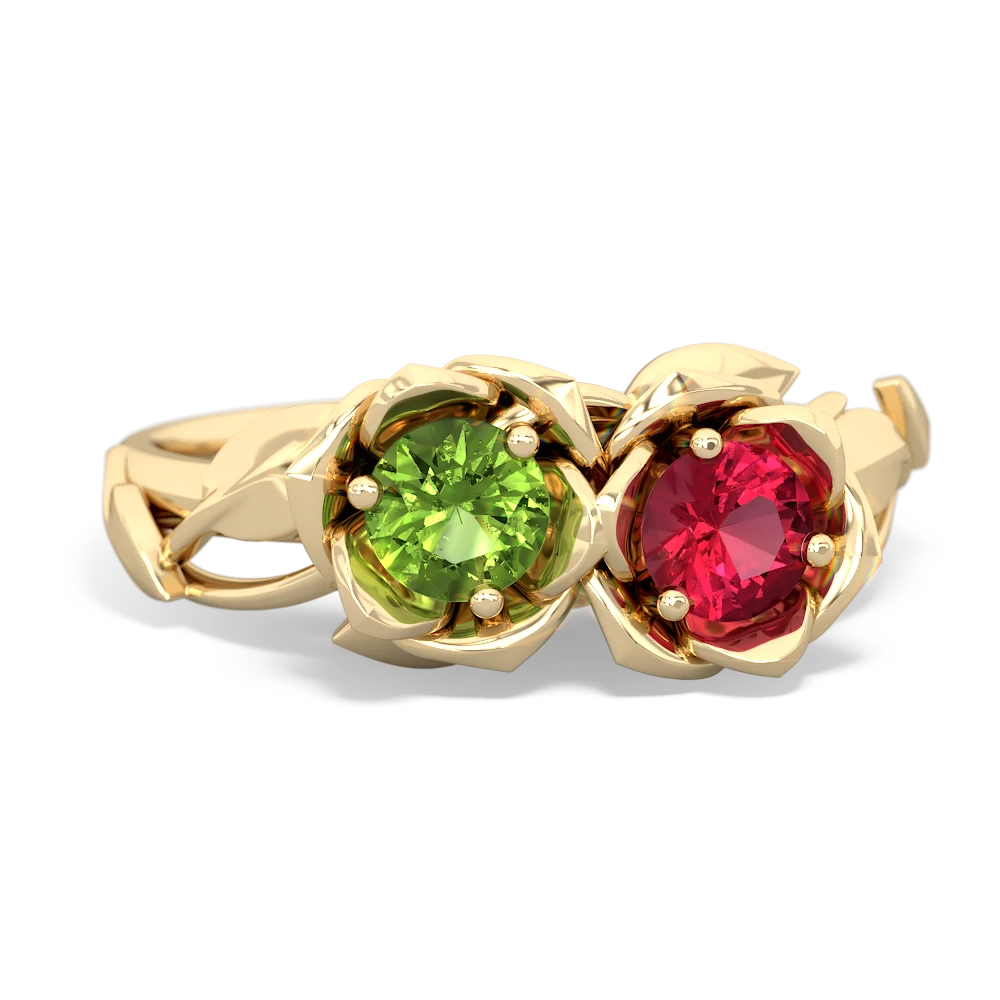 Peridot Rose Garden 14K Yellow Gold ring R5510