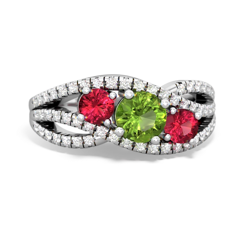 Peridot Three Stone Aurora 14K White Gold ring R3080