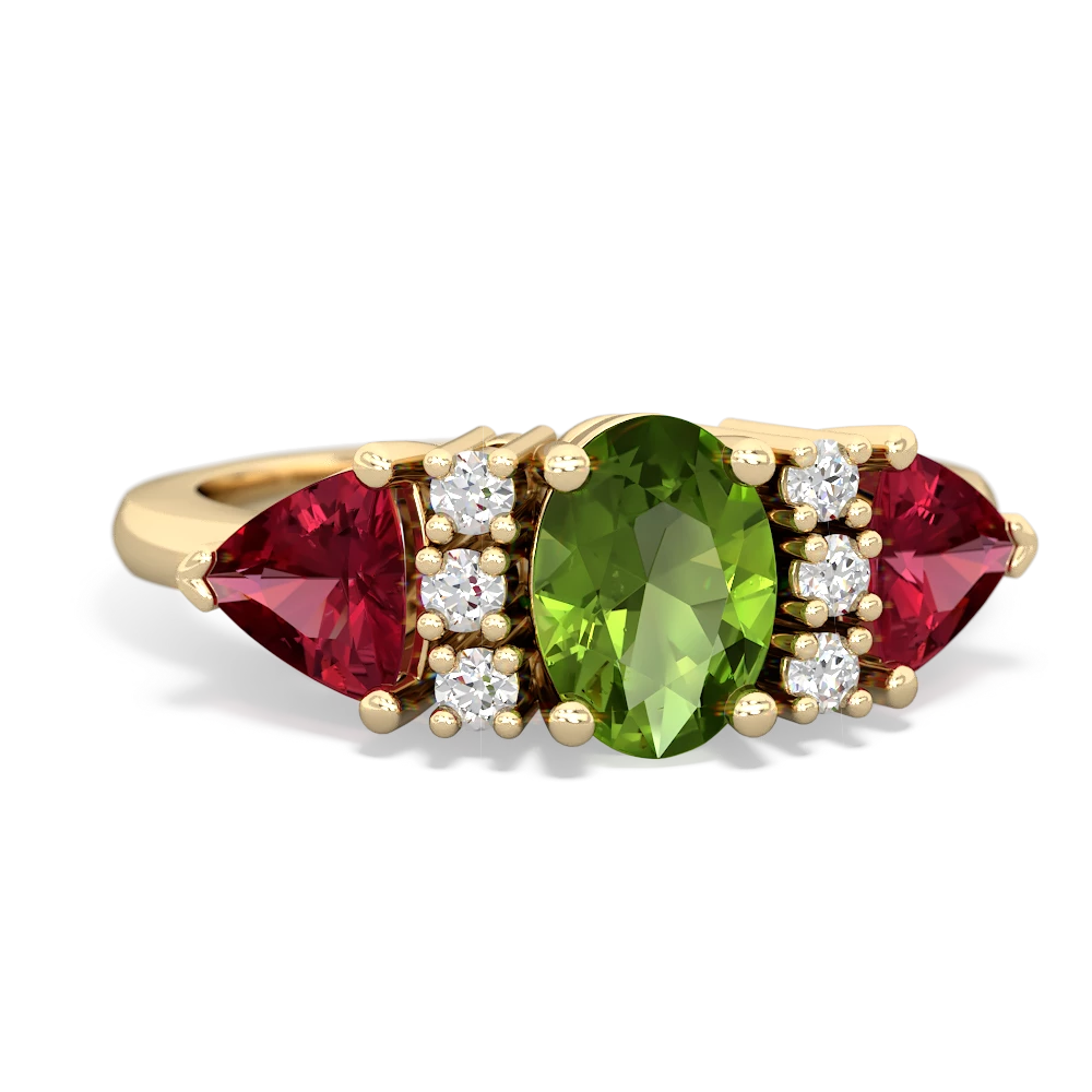 Peridot Antique Style Three Stone 14K Yellow Gold ring R2186