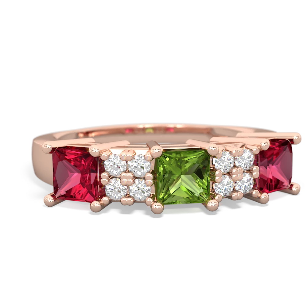 Peridot Three Stone Diamond Cluster 14K Rose Gold ring R2592