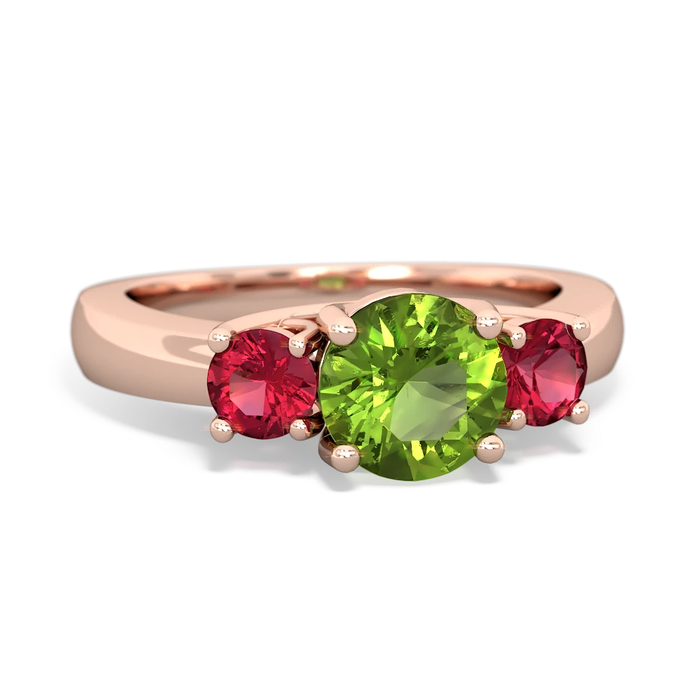 Peridot Three Stone Round Trellis 14K Rose Gold ring R4018