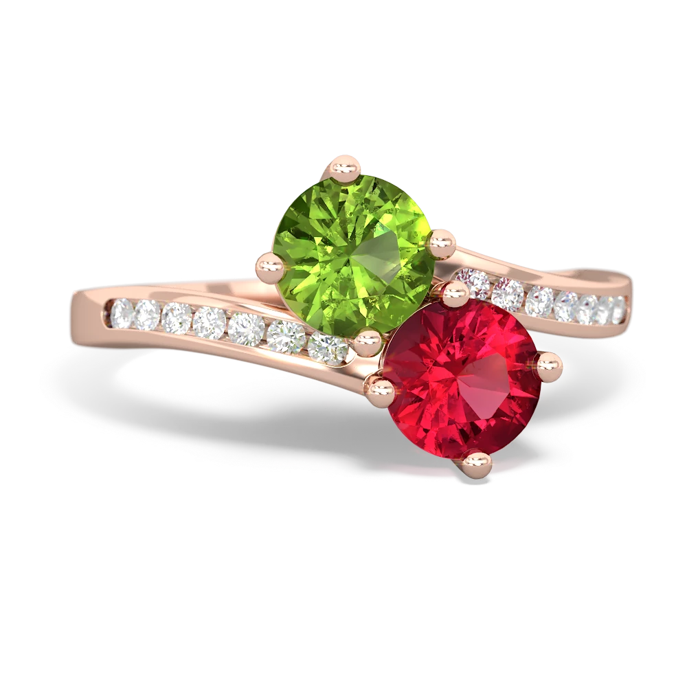 Peridot Channel Set Two Stone 14K Rose Gold ring R5303