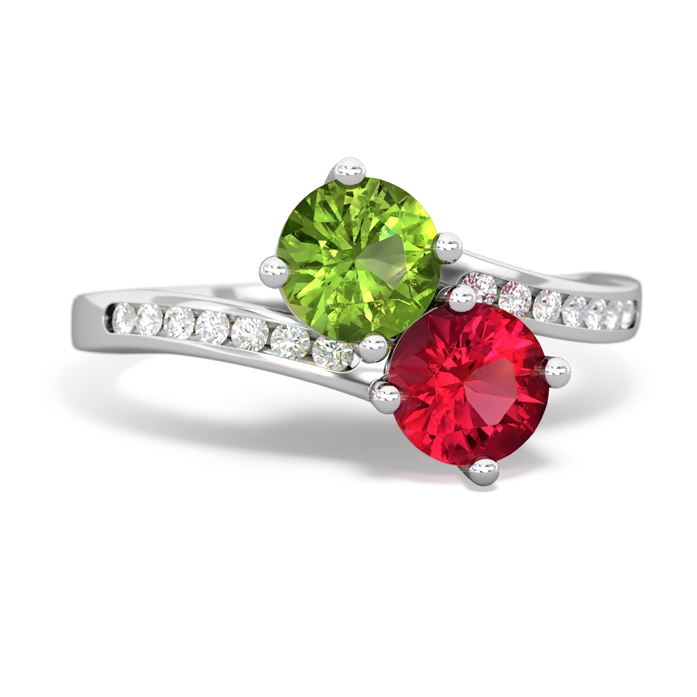 Peridot Channel Set Two Stone 14K White Gold ring R5303