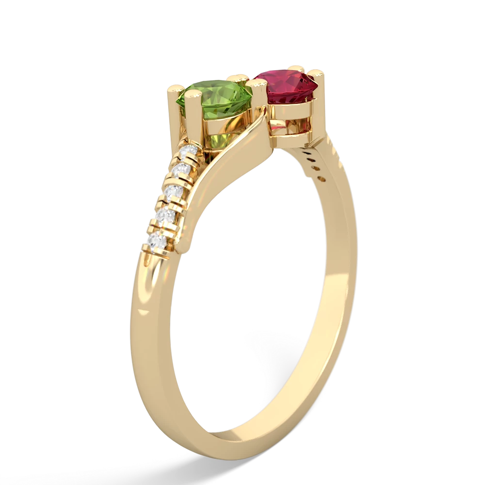 Peridot Infinity Pave Two Stone 14K Yellow Gold ring R5285