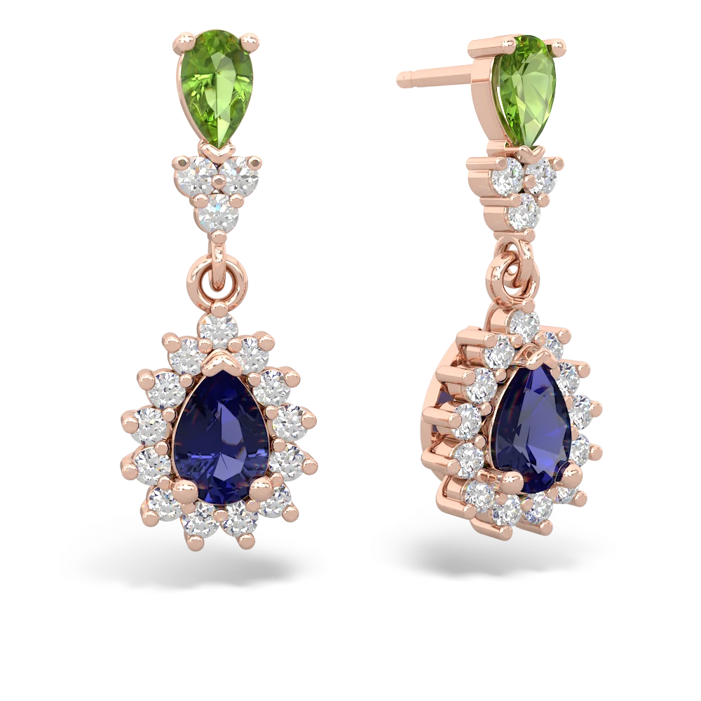 Peridot Halo Pear Dangle 14K Rose Gold earrings E1882