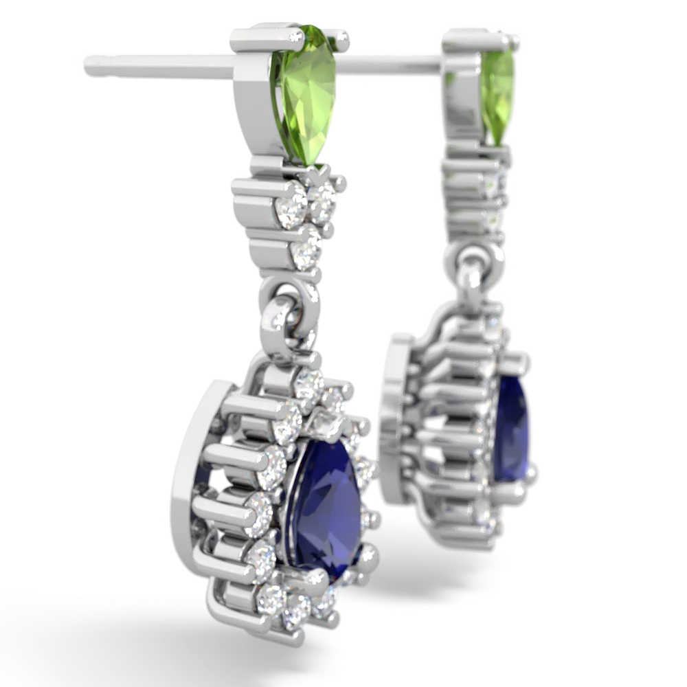 Peridot Halo Pear Dangle 14K White Gold earrings E1882