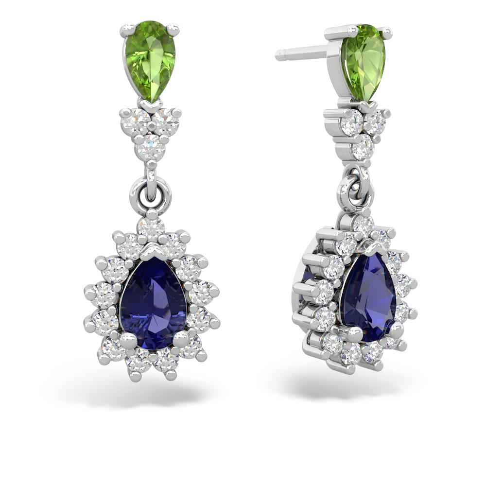 Peridot Halo Pear Dangle 14K White Gold earrings E1882