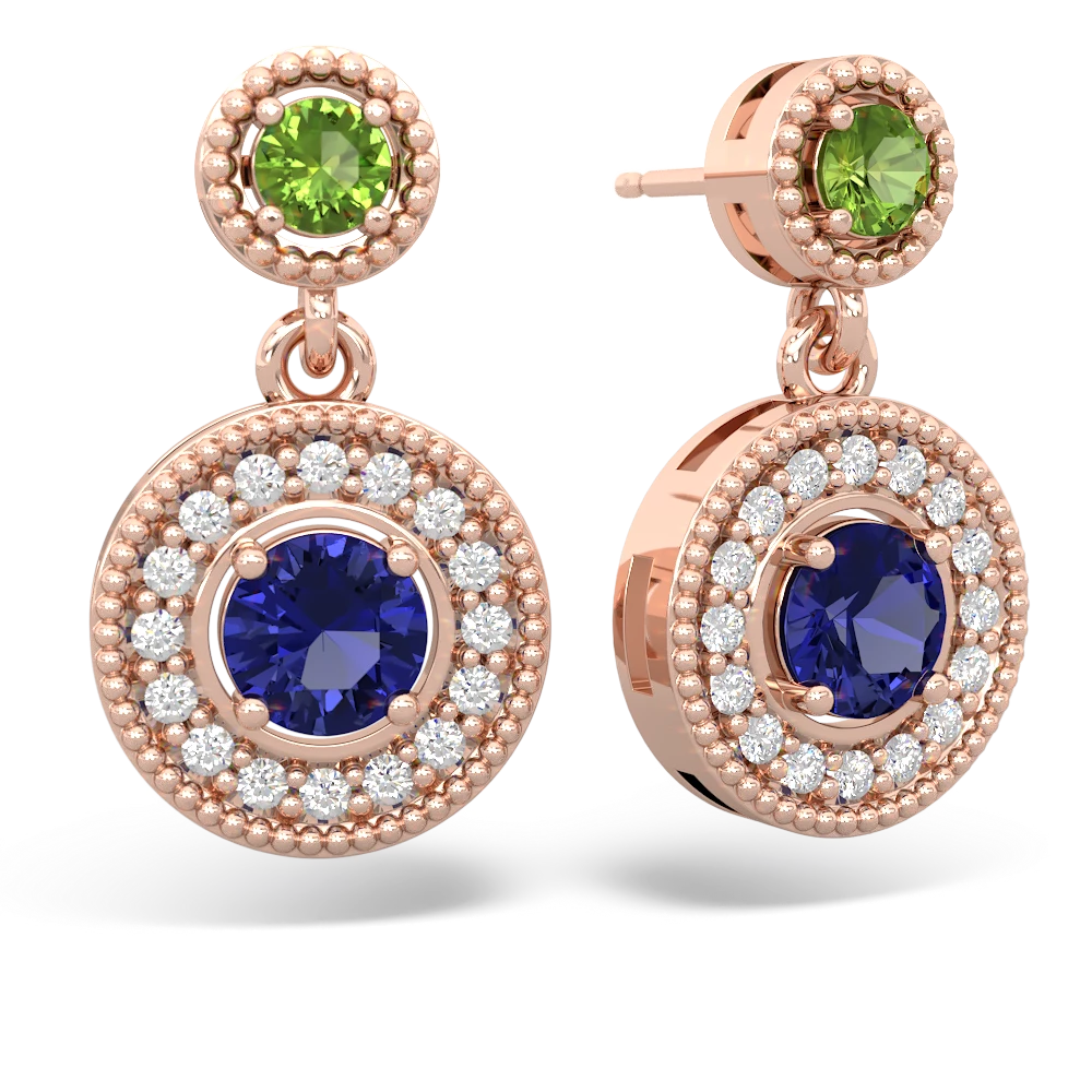 Peridot Halo Dangle 14K Rose Gold earrings E5319