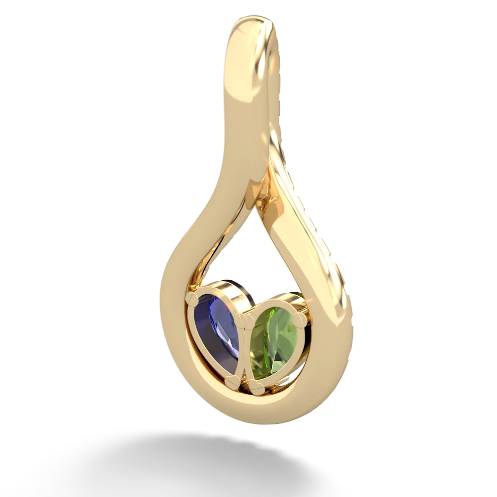 Peridot Pave Twist 'One Heart' 14K Yellow Gold pendant P5360