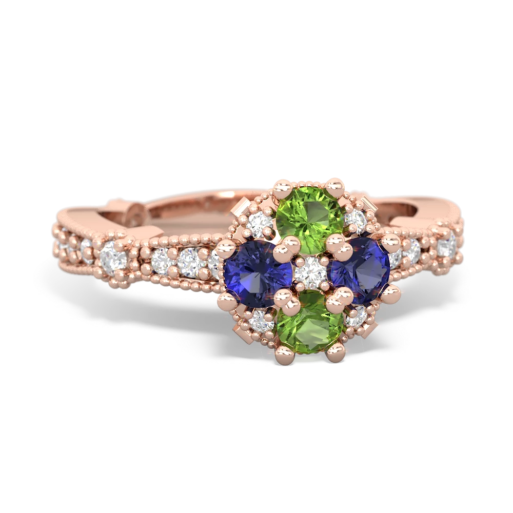 Peridot Sparkling Tiara Cluster 14K Rose Gold ring R26293RD