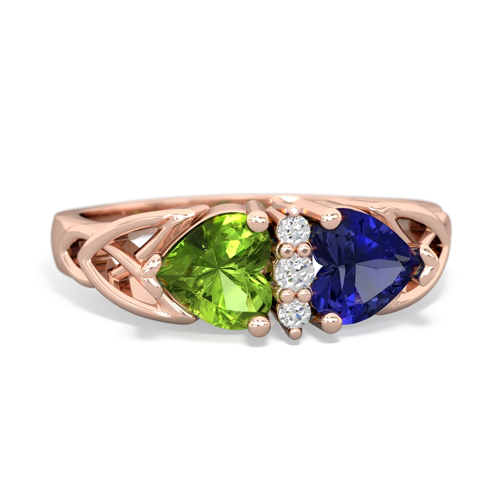 Peridot Celtic Knot Double Heart 14K Rose Gold ring R5040