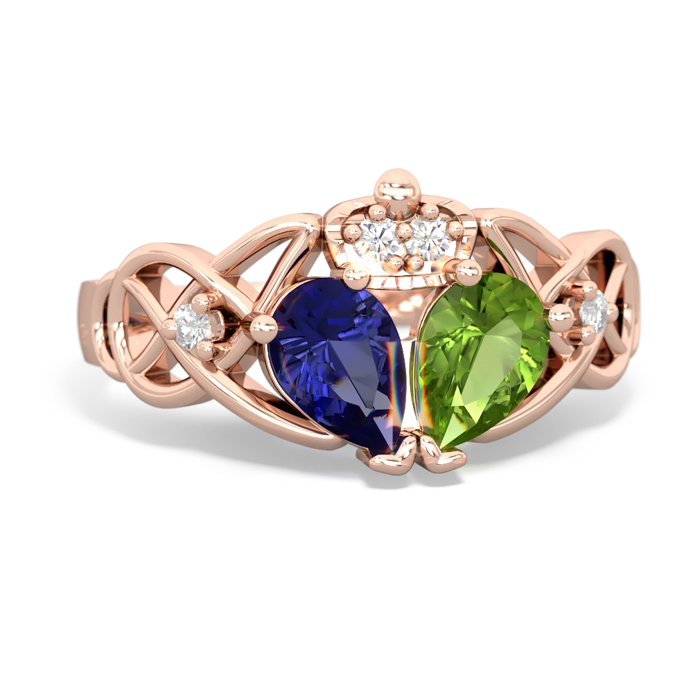 Peridot 'One Heart' Celtic Knot Claddagh 14K Rose Gold ring R5322