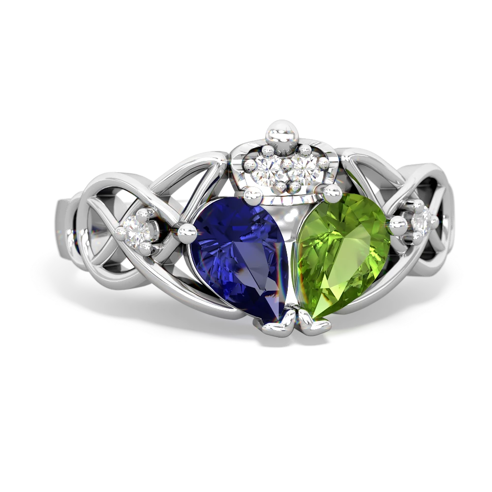 Peridot 'One Heart' Celtic Knot Claddagh 14K White Gold ring R5322