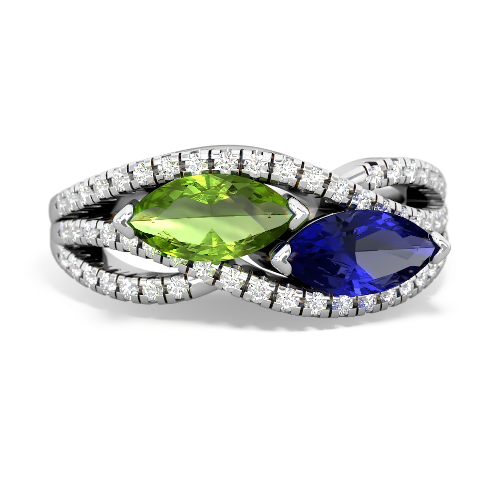 Peridot Diamond Rivers 14K White Gold ring R3070