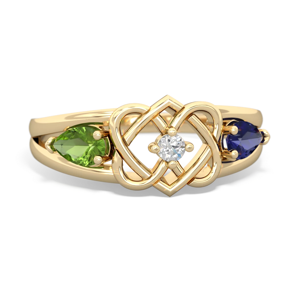 Peridot Hearts Intertwined 14K Yellow Gold ring R5880