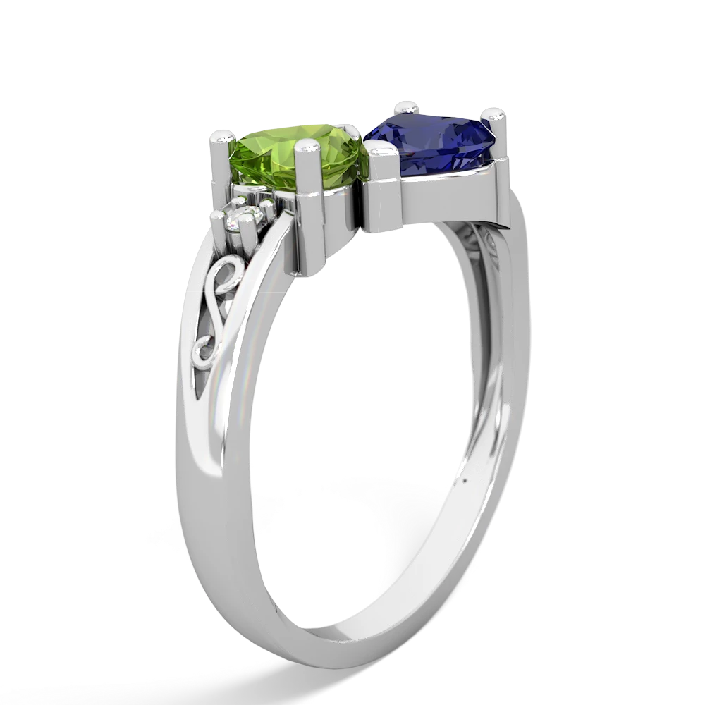 Peridot Snuggling Hearts 14K White Gold ring R2178