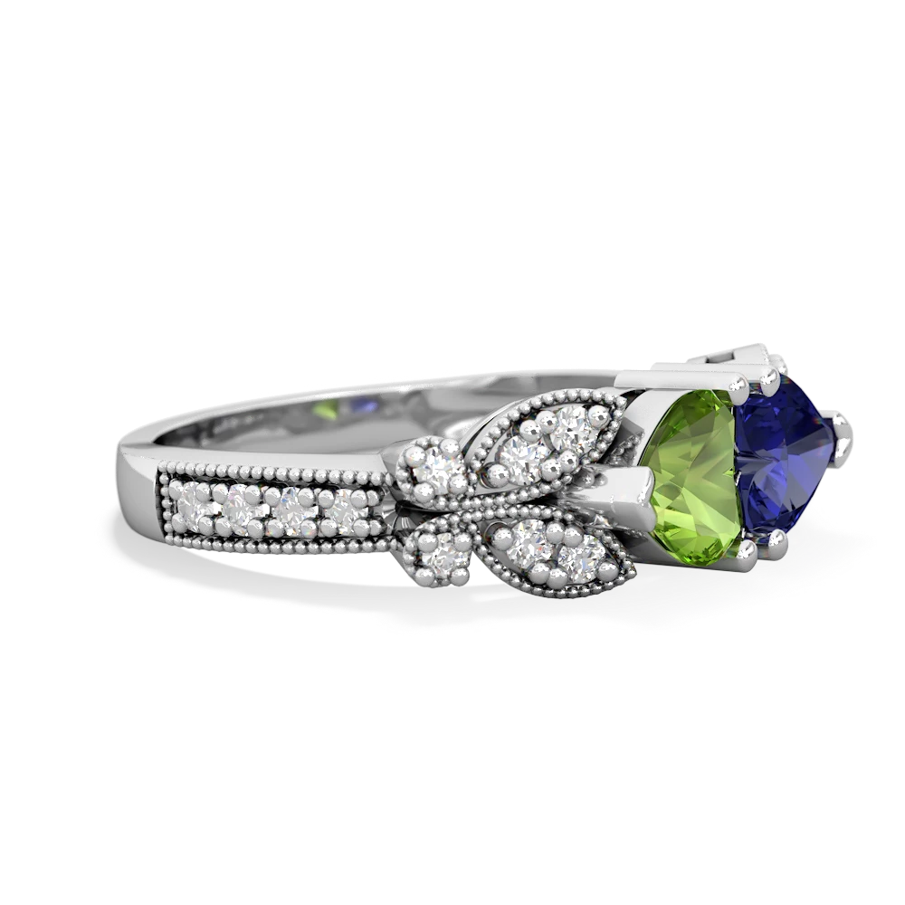 Peridot Diamond Butterflies 14K White Gold ring R5601