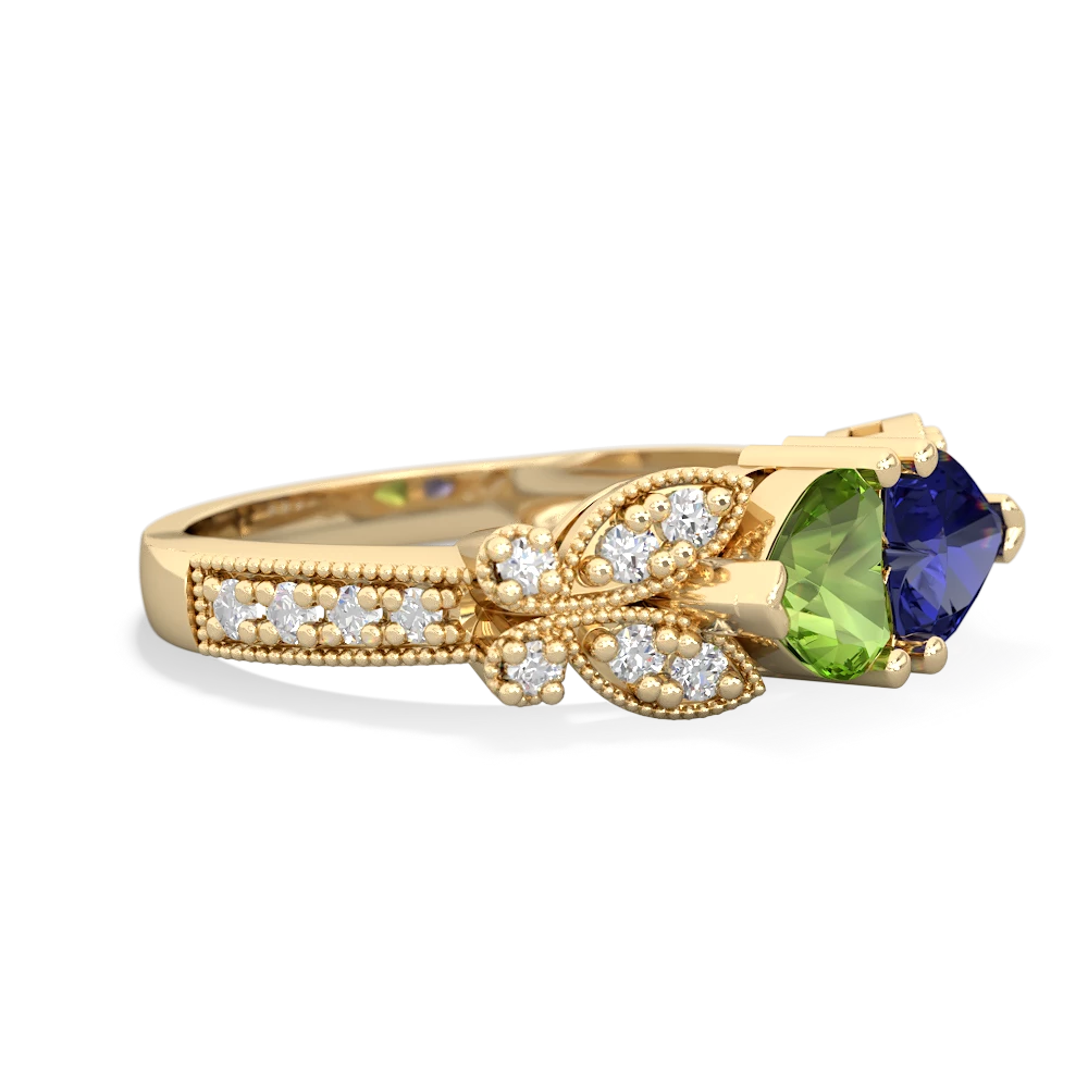 Peridot Diamond Butterflies 14K Yellow Gold ring R5601