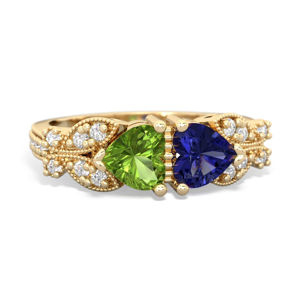 Peridot Diamond Butterflies 14K Yellow Gold ring R5601