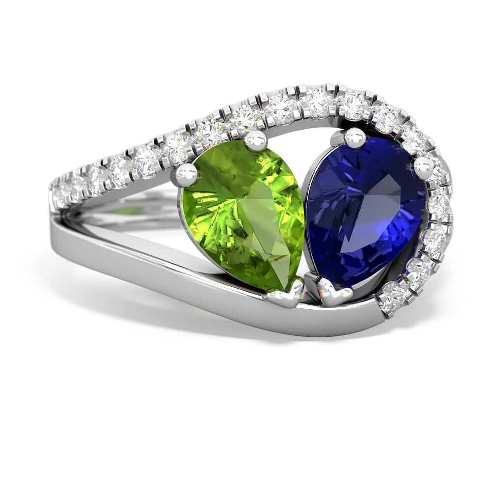 Peridot Nestled Heart Keepsake 14K White Gold ring R5650