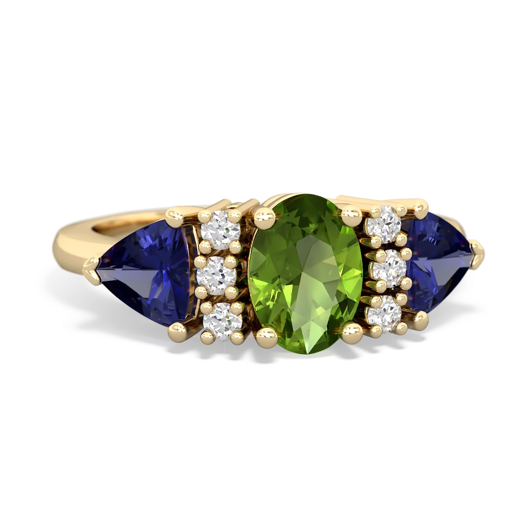 Peridot Antique Style Three Stone 14K Yellow Gold ring R2186