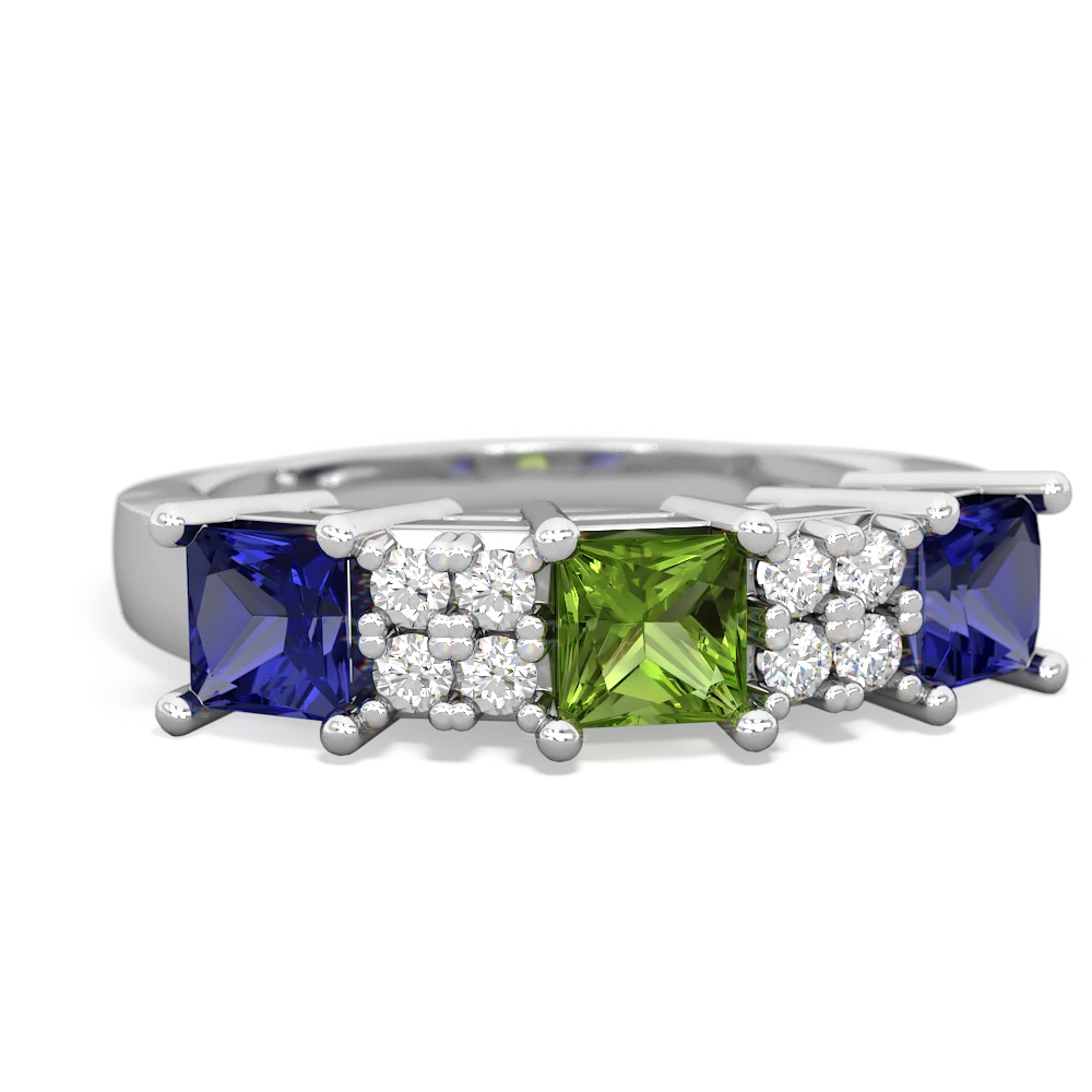 Peridot Three Stone Diamond Cluster 14K White Gold ring R2592