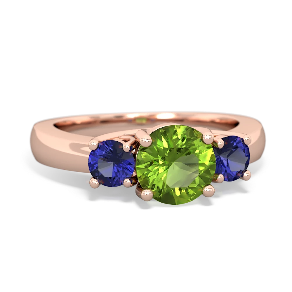 Peridot Three Stone Round Trellis 14K Rose Gold ring R4018