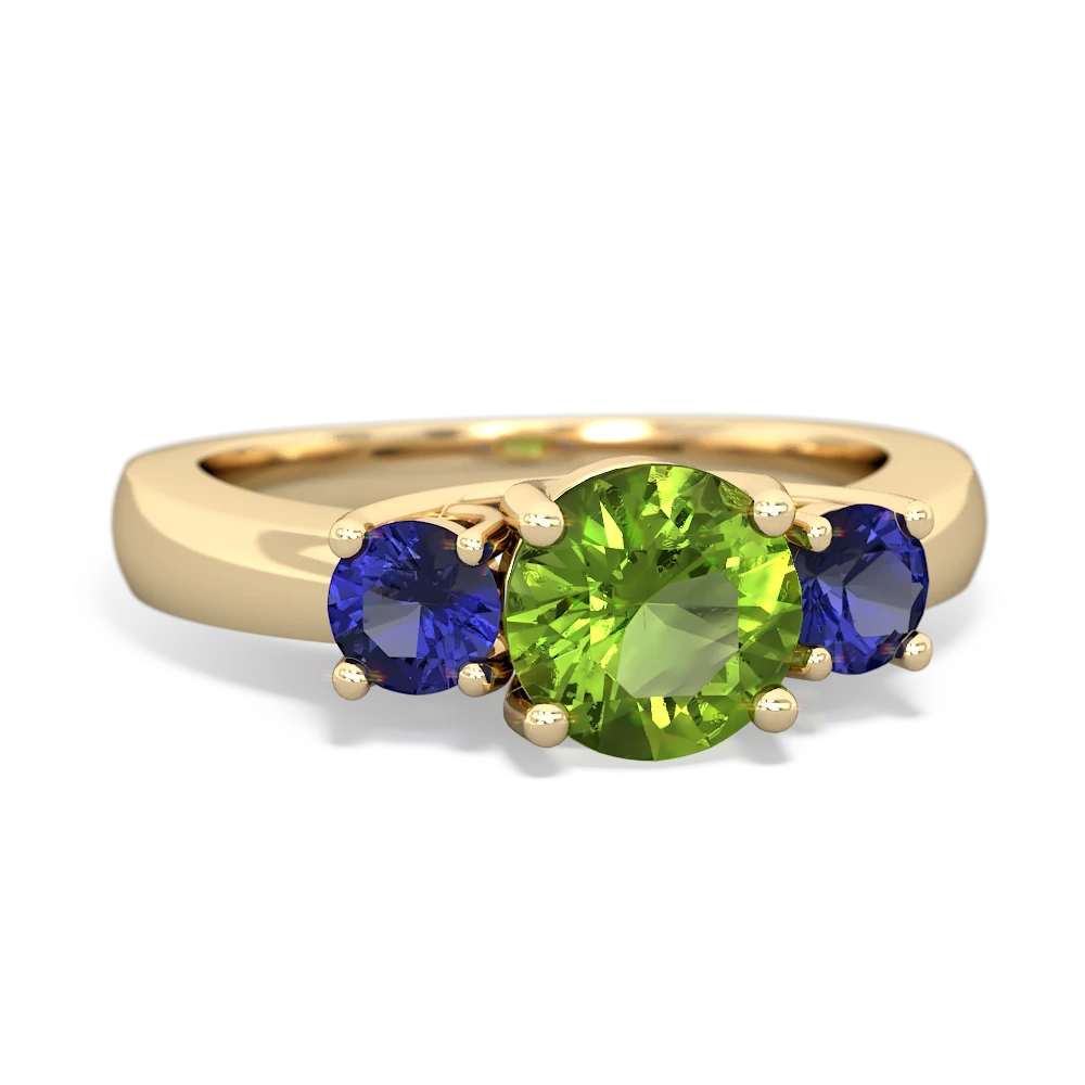 Peridot Three Stone Round Trellis 14K Yellow Gold ring R4018