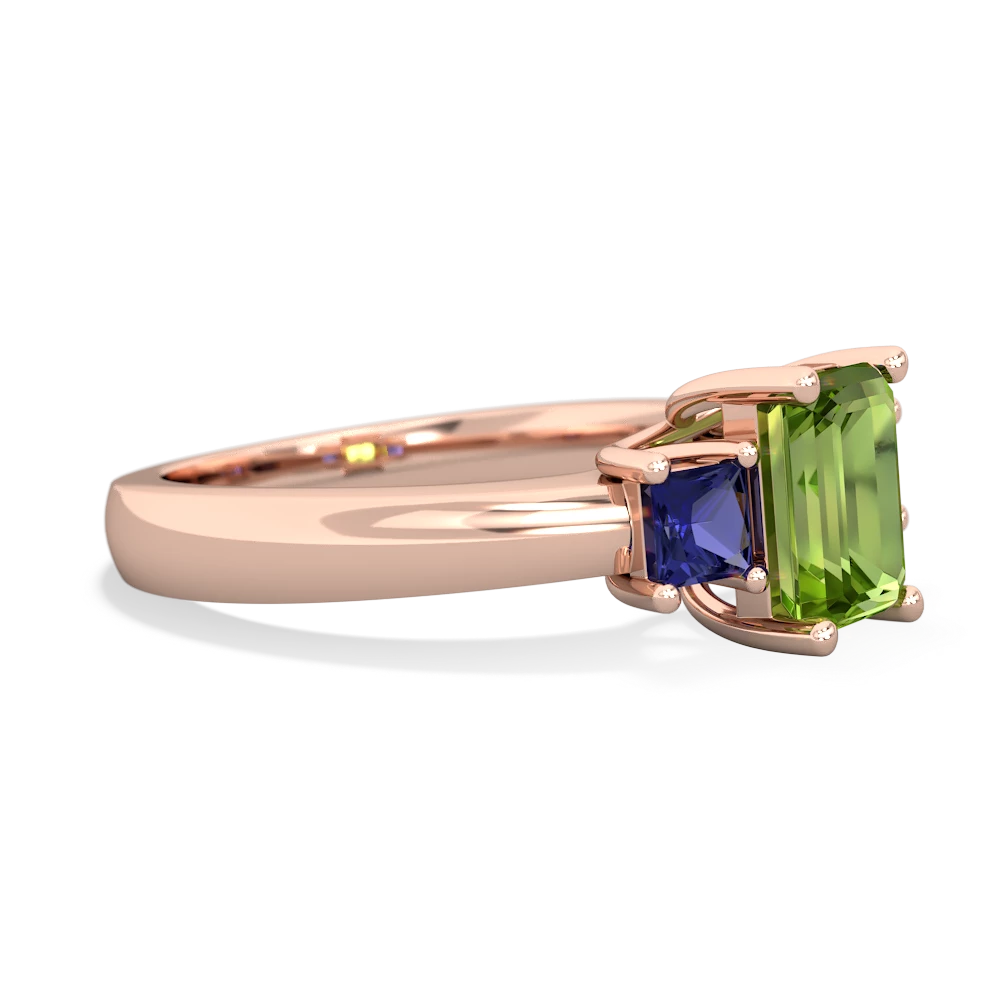 Peridot Three Stone Emerald-Cut Trellis 14K Rose Gold ring R4021