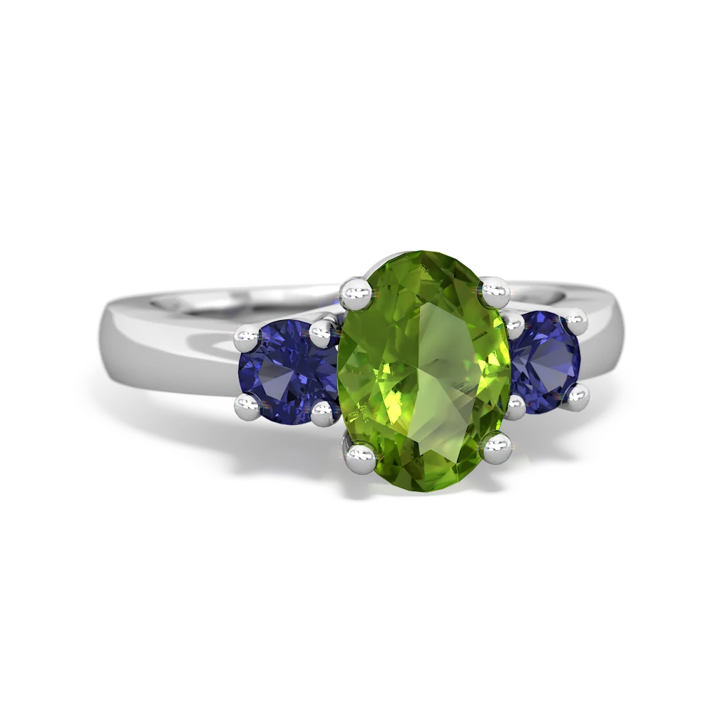 Peridot Three Stone Oval Trellis 14K White Gold ring R4024