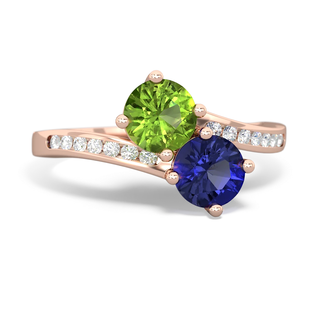 Peridot Channel Set Two Stone 14K Rose Gold ring R5303
