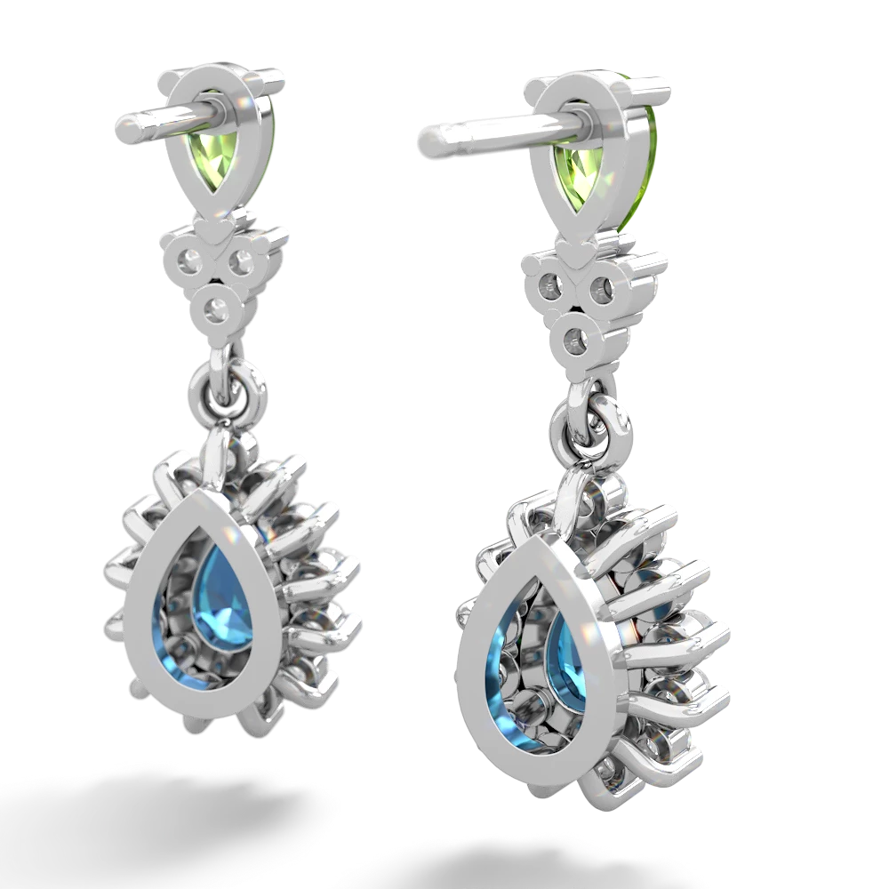 Peridot Halo Pear Dangle 14K White Gold earrings E1882