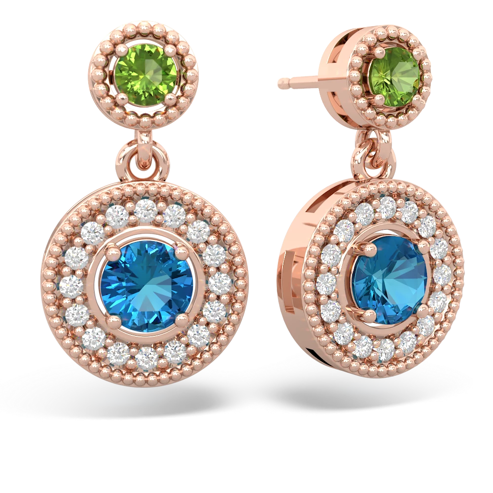 Peridot Halo Dangle 14K Rose Gold earrings E5319