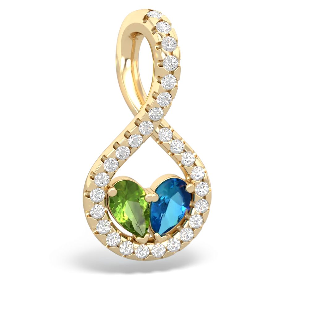 Peridot Pave Twist 'One Heart' 14K Yellow Gold pendant P5360