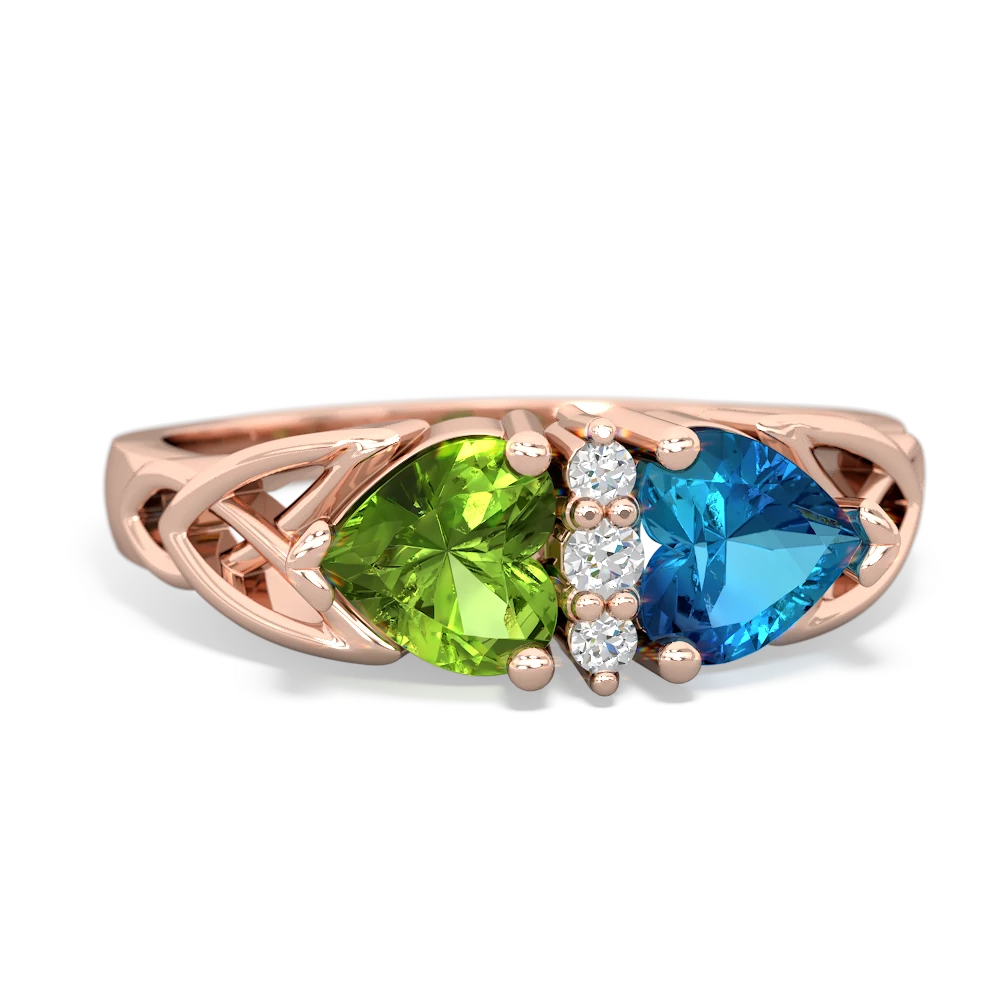 Peridot Celtic Knot Double Heart 14K Rose Gold ring R5040