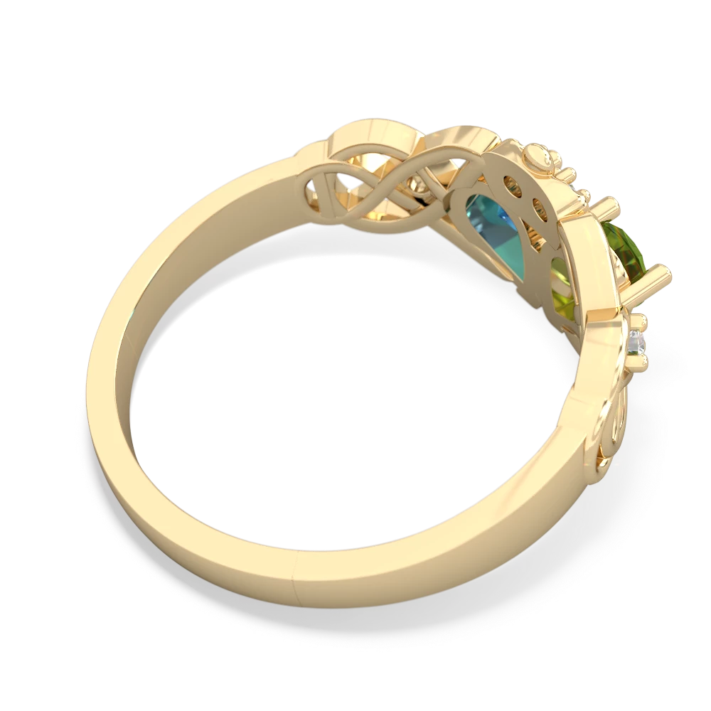 Peridot 'One Heart' Celtic Knot Claddagh 14K Yellow Gold ring R5322