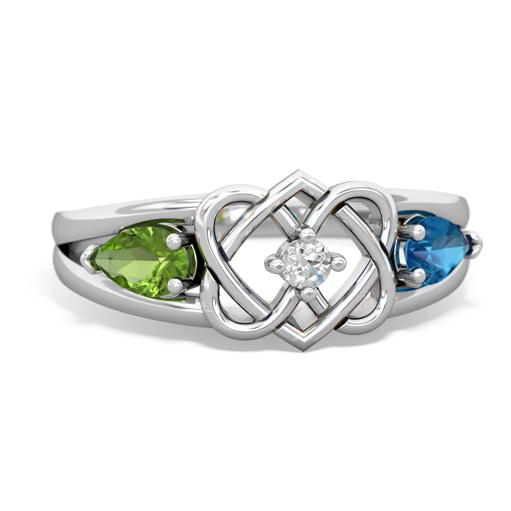 Peridot Hearts Intertwined 14K White Gold ring R5880