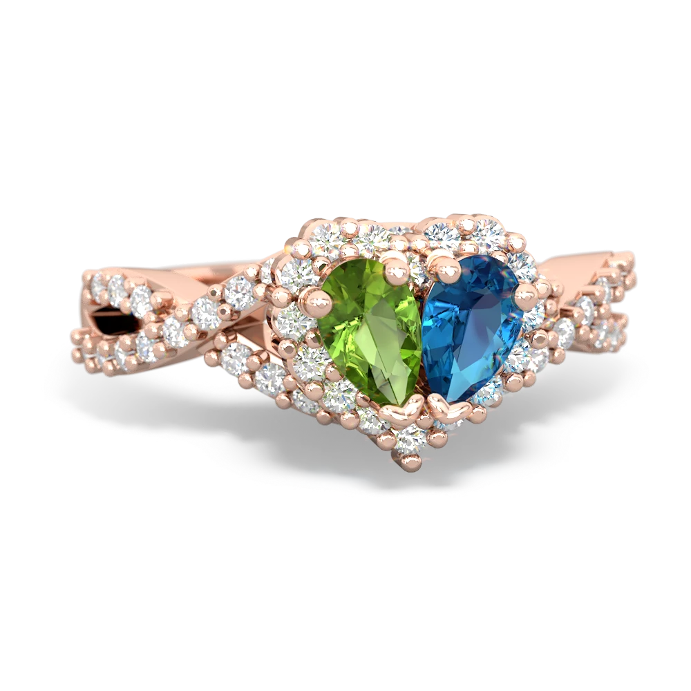 Peridot Diamond Twist 'One Heart' 14K Rose Gold ring R2640HRT