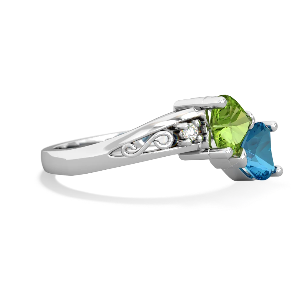 Peridot Snuggling Hearts 14K White Gold ring R2178