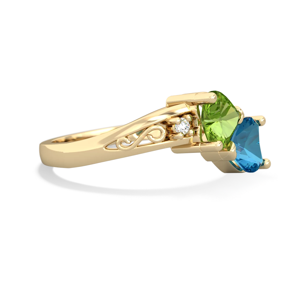 Peridot Snuggling Hearts 14K Yellow Gold ring R2178